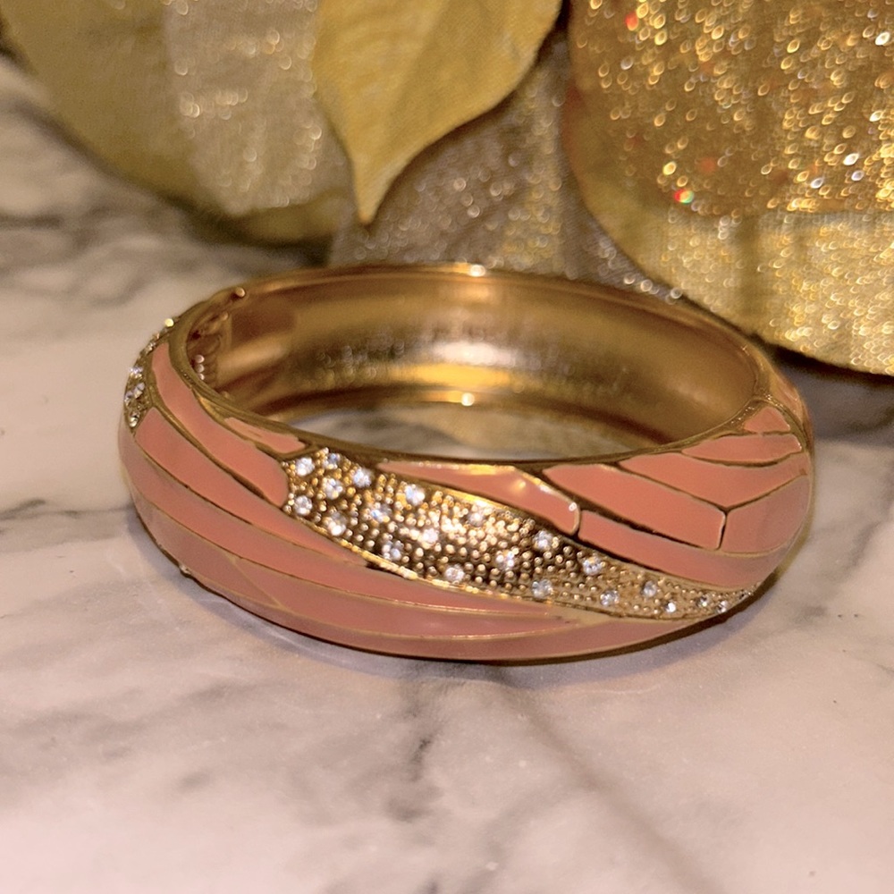 NWOT Sequin Item #18B Pink with Gold Rhinestones Bracelet Open Clasp $32
